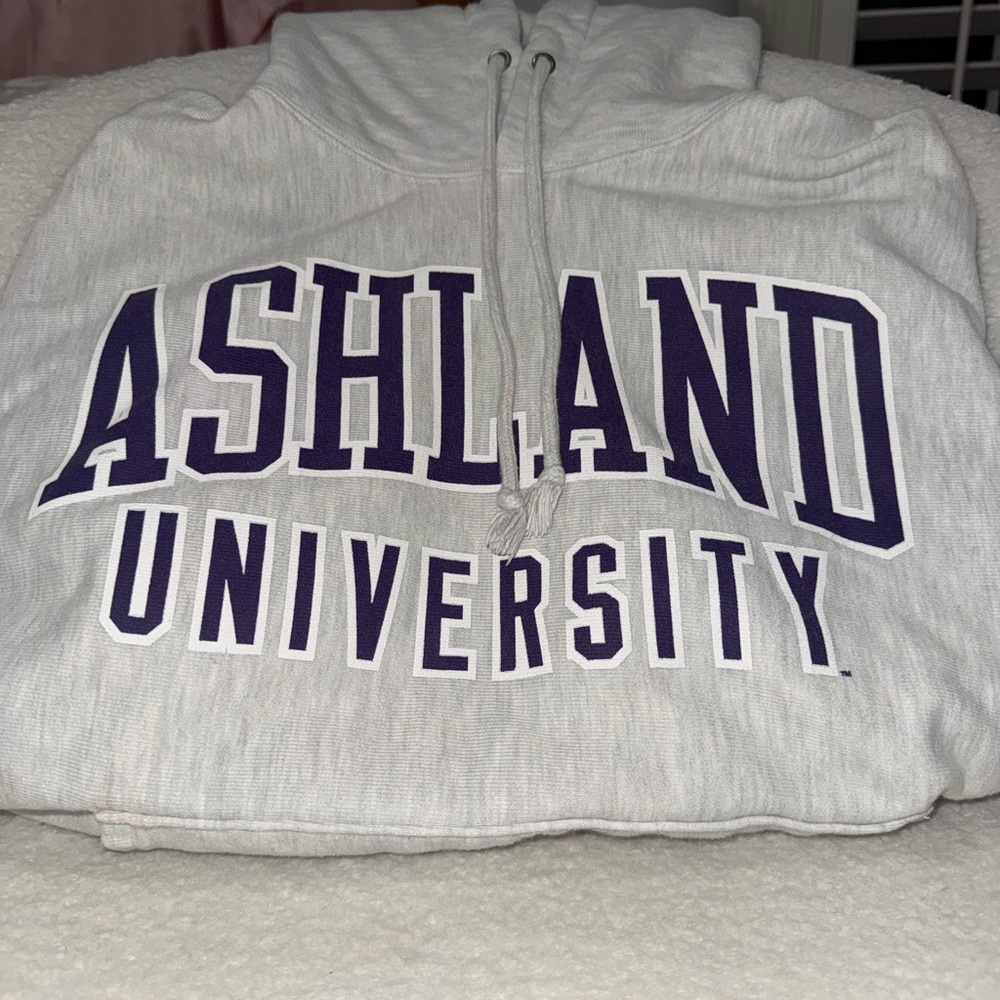 Champion White Reverse Weave Hoodie with Blue Tag
